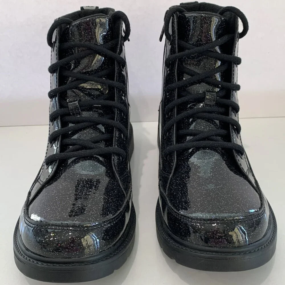 UGG Robley Glitter Booties Combat Boots Black Big Kids Size 6 Womens 7 EU 38 NEW